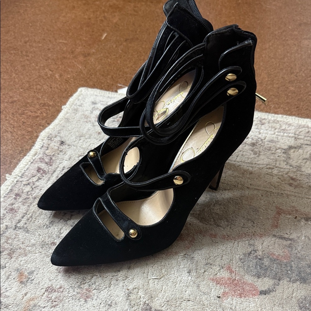 Jessica Simpson Black Heels with Gold Accents